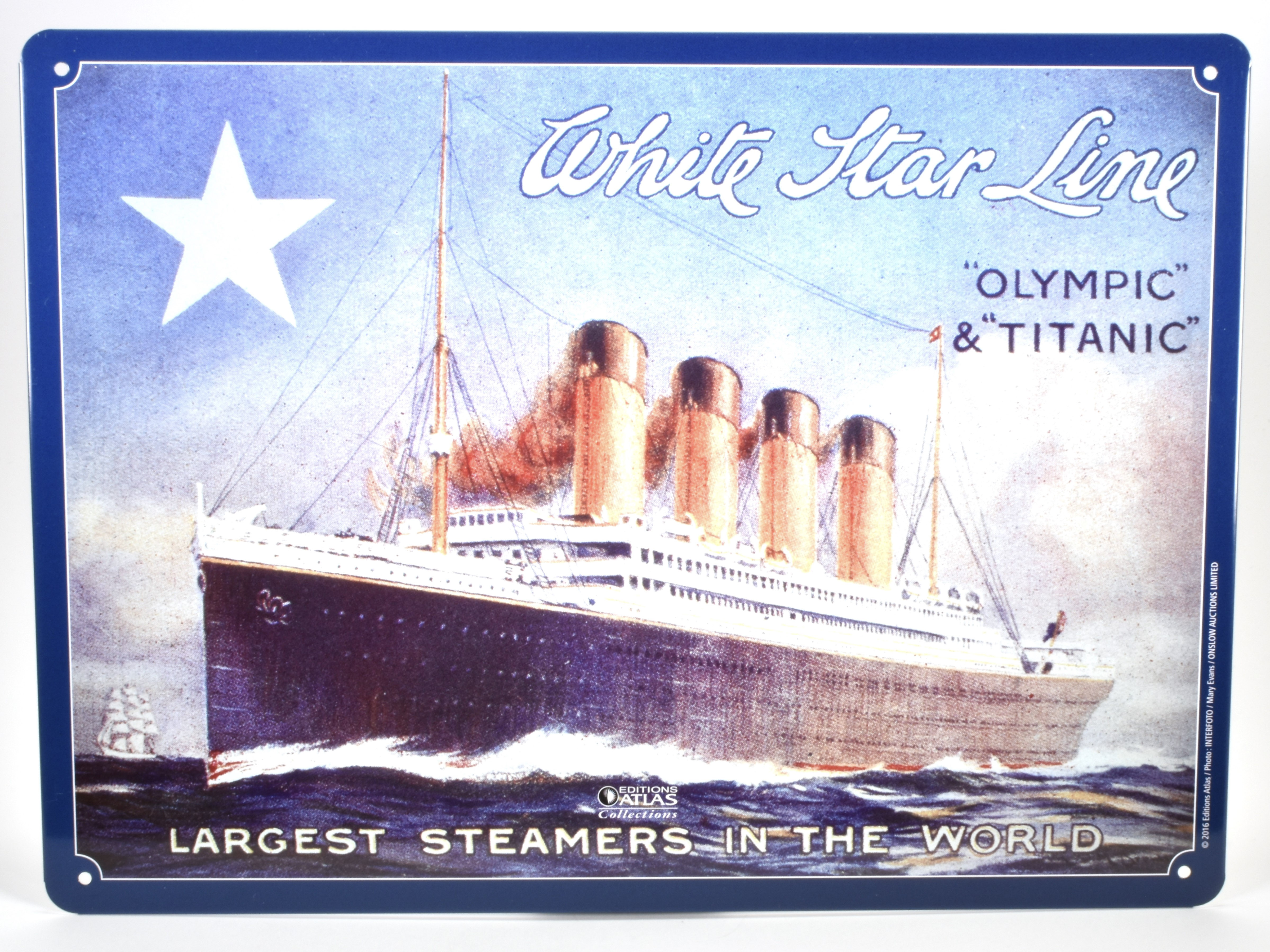 METAL PLATE: White Star Line "OLYMPIC" & "TITANIC" Largest Steamers in the World